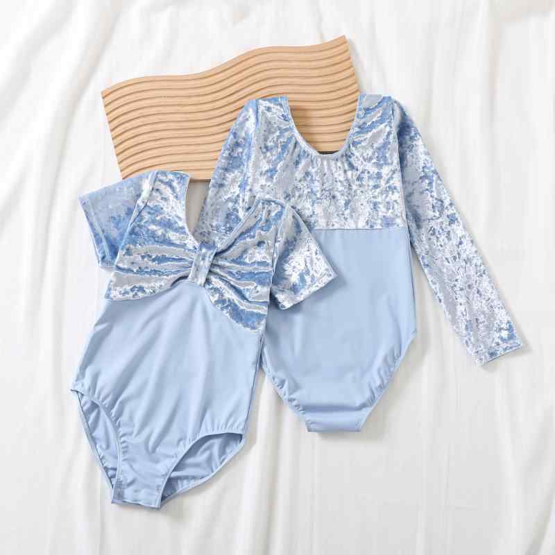ダンスウェア キッズ 女の子 バレエ レオタード ベロア 長袖 練習着 レッスン着 体操服 幼児 女児 ナイロン ソフトタッチ フィットネス 発表会 姿勢 ファンタジーブルー ウォールナッツピンク