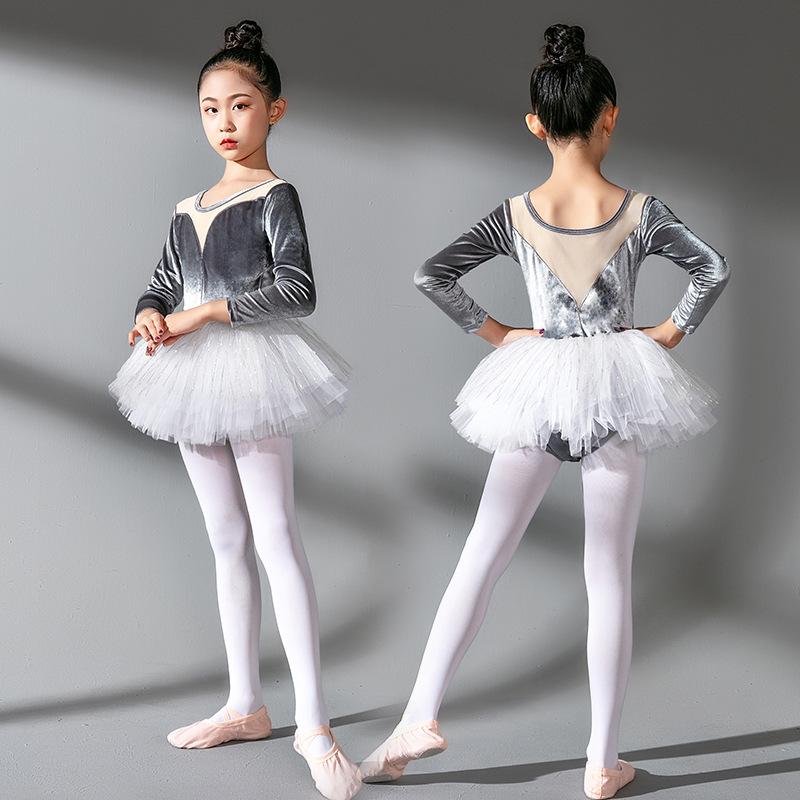 バレエレオタード キッズ 女の子 長袖 春秋 ベロア ポリエステル 一体型 レッスン 発表会 ステージ衣装..