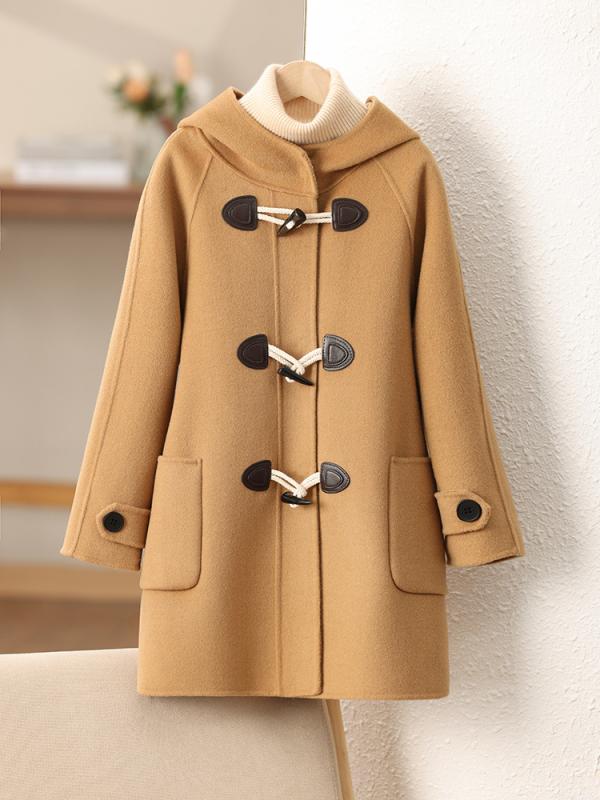 楽天Grams楽天市場店ダッフルコート キッズ 男の子 女の子 ウール リバーシブル フード付き トグルボタン ミドル丈 韓国スタイル 秋冬 通園 通学