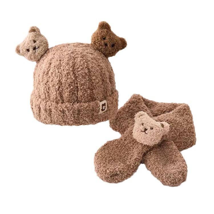 ニット帽 子供 赤ちゃん 冬 防寒 暖かい マフラー 2点セット かわいい クマ耳 耳あて ネックウォーマー..