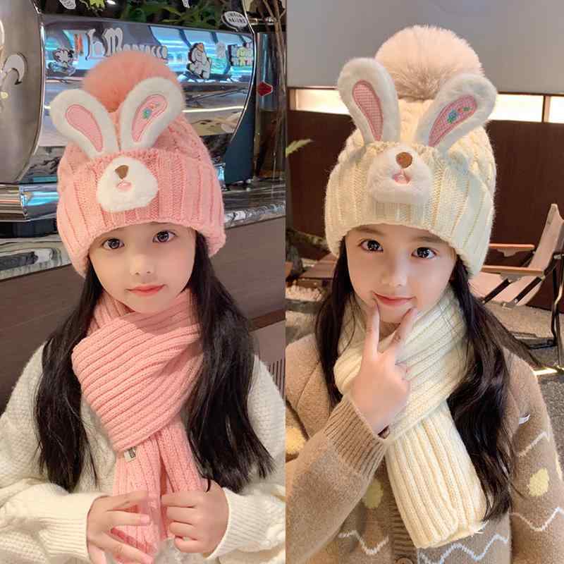 ニット帽 子供 キッズ ベビー 男の子 女の子 秋冬 マフラー 2点セット 厚手 防風 保温 耳当て付き アク..