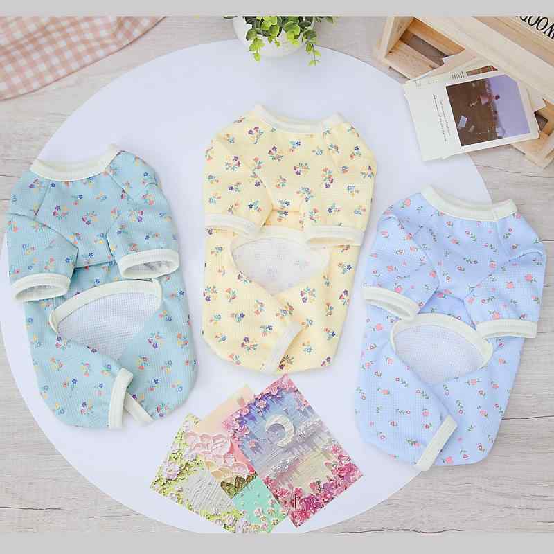 ペットウェア 薄手 軽量 綿 コットン ワッフル生地 小花柄 フローラル柄 ルームウェア 部屋着 パジャマ..