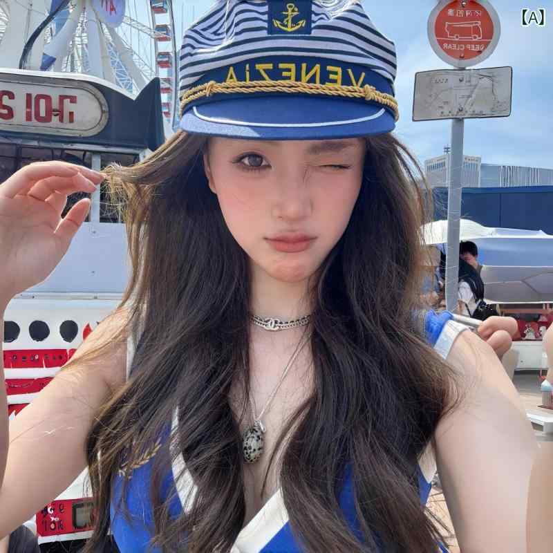 マリンキャップ レディース キャスケット ベレー帽 ストライプ レトロ 手作り ポリエステル つば付き U..