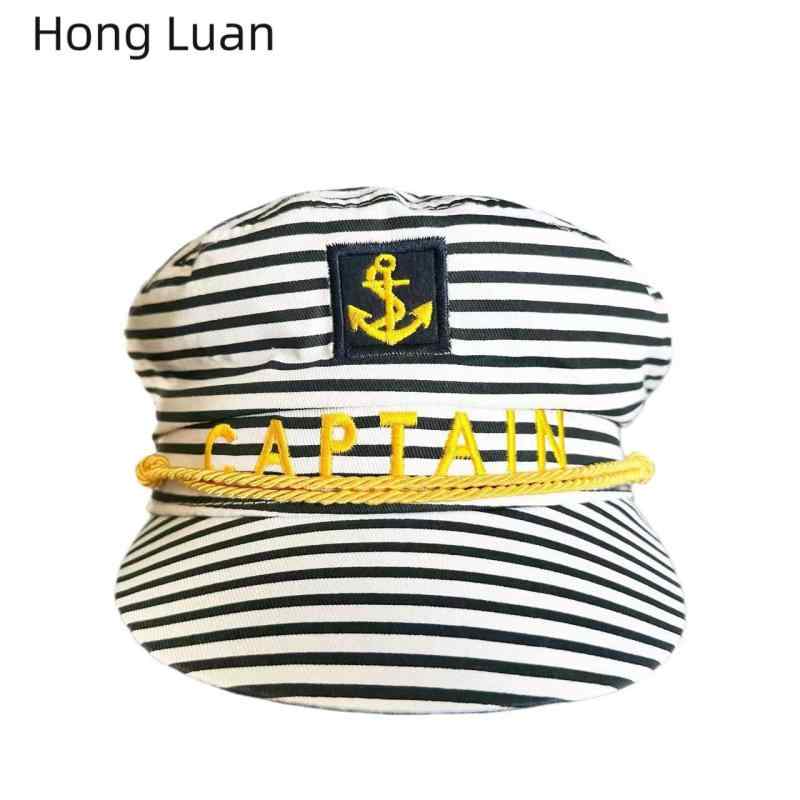 海軍帽 男女兼用 白黒ストライプ 碇 エンブレム 刺繡 欧米風 キャプテン ヨット 船長帽 水兵帽 マリン..
