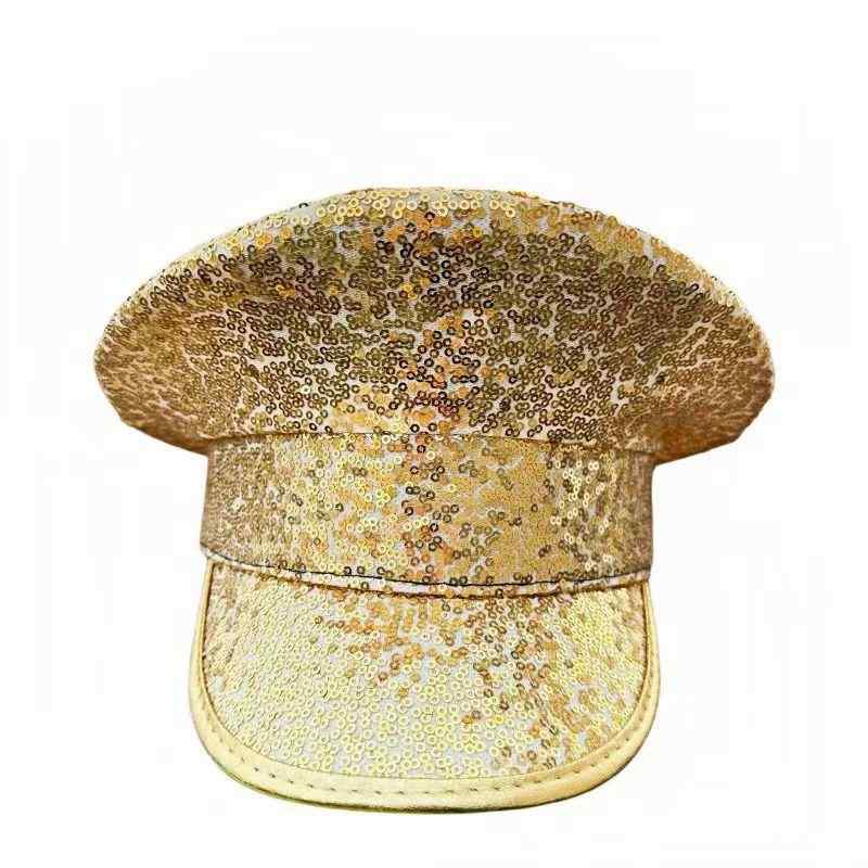 帽子 メンズ レディース ゴールド スパンコール キラキラ 光沢感 マリンキャップ 平天帽 キャップ フラットトップ ユニーク デザイン ポリエステル カジュアル ストリートファッション 欧米スタイル オールシーズン おしゃれ(4)
