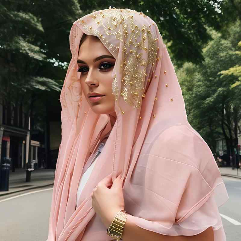 ターバン レディース 女性用 ドバイ風 ラインストーン 梅花柄 シフォン ロングスカーフ ヘッドスカーフ..