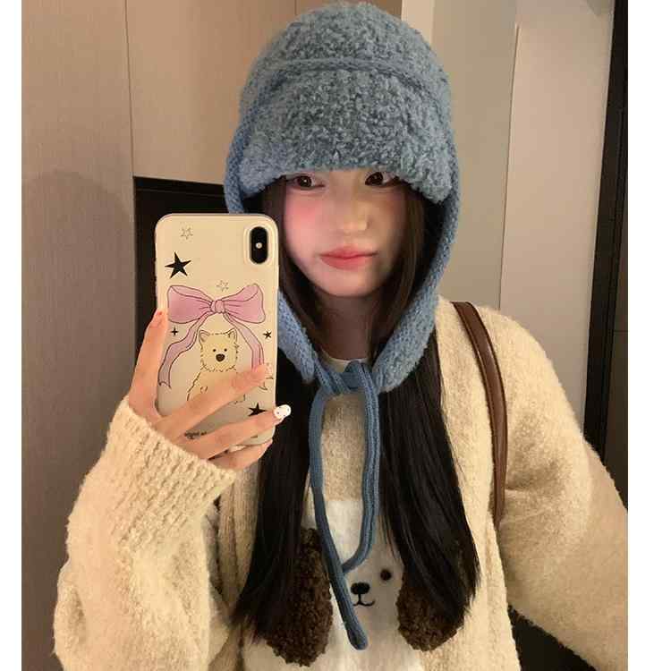 ニット帽 レディース 秋冬 バラクラバ 防寒帽 耳当て付き トラッパーハット 厚手 裏起毛 保温 防風 あったか ニットキャップ スキー スノーボード アウトドア