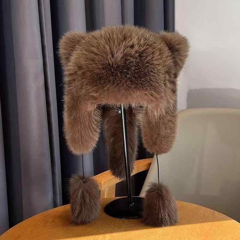 帽子 親子兼用 アライグマ フェイクファー フライトキャップ 耳あて付き 厚手 もこもこ ボア 防寒 保温..