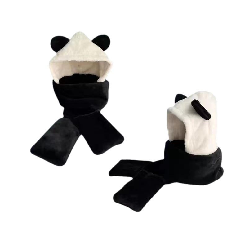 帽子 レディース 秋冬 もこもこ フェイクファー ボア パンダ 耳当て マフラー 一体型 3点セット 防寒 ..