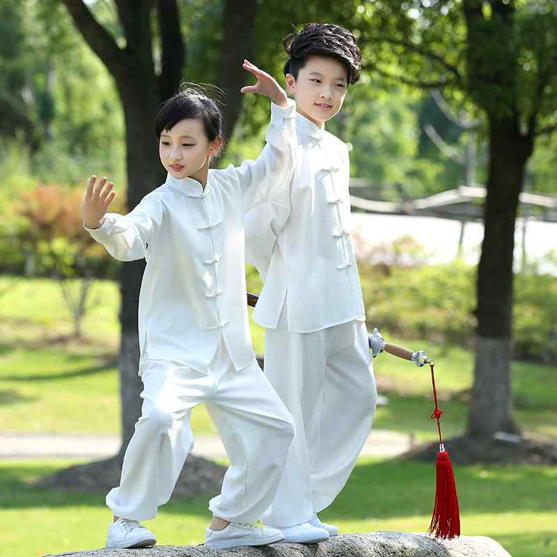 [&quot;武術服 子供 男女兼用 太極拳 カンフー 練習着 演舞服 長袖 半袖 綿麻 コットン リネン セット..