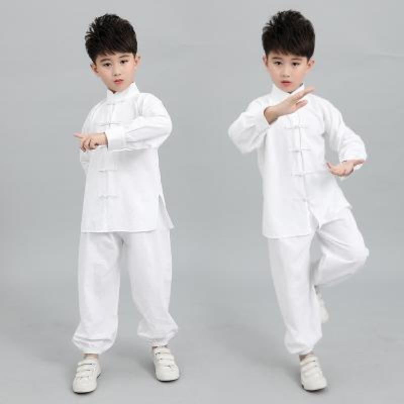 太極服 太極拳服 キッズ ジュニア 男の子 女の子 男女兼用 かわいい カンフー 武術 演舞服 練習着 稽古着 セットアップ 上下セット 中国風 夏用 白 ホワ...