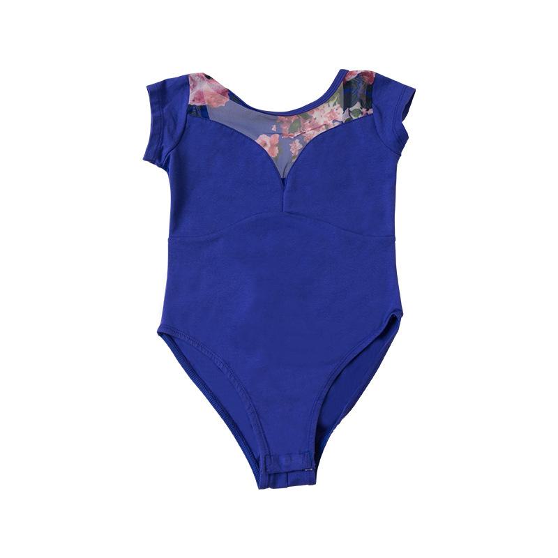 バレエ レオタード キッズ 女の子 半袖 メッシュ 切り替え 小花柄 スカート付き ワンピース 綿 コットン ストレッチ 練習着 レッスン着 発表会衣装 ダンス 体操 新体操 オールシーズン