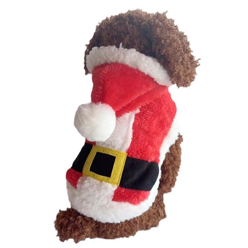 ペット服 犬猫兼用 クリスマス サンタ ケープ ポンチョ マント 衣装 レッド カジュアル ポリエステル素..