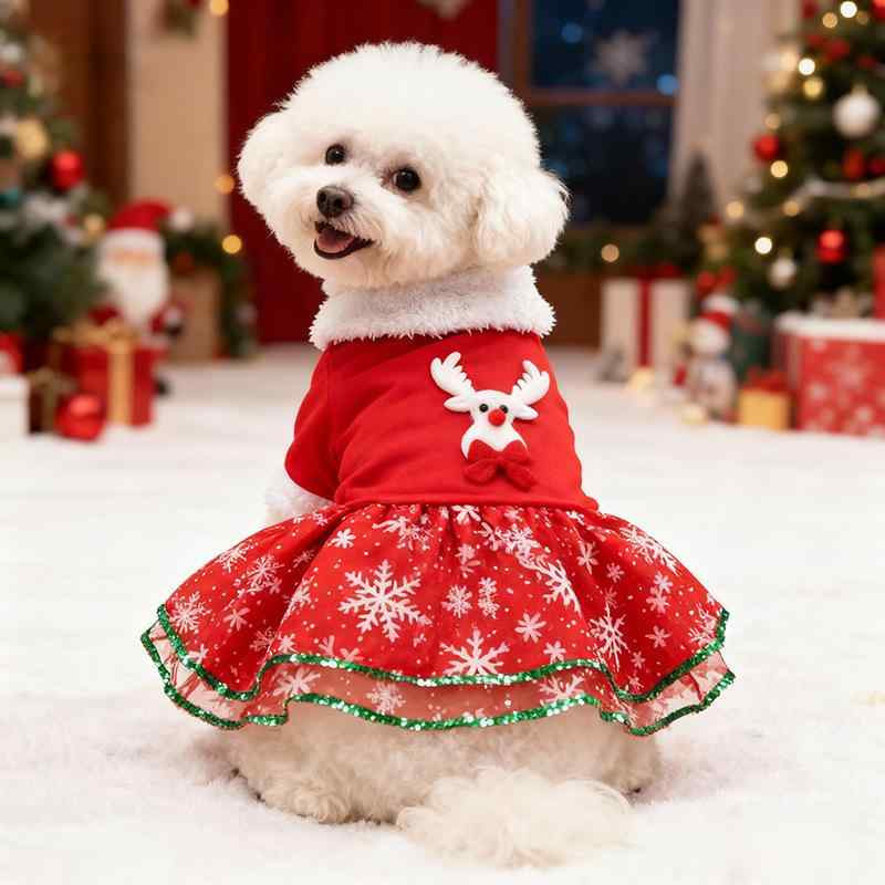 ペットウェア 犬服 ワンピース クリスマス お正月 冬用 サンタクロース コスプレ かわいい プリンセス..
