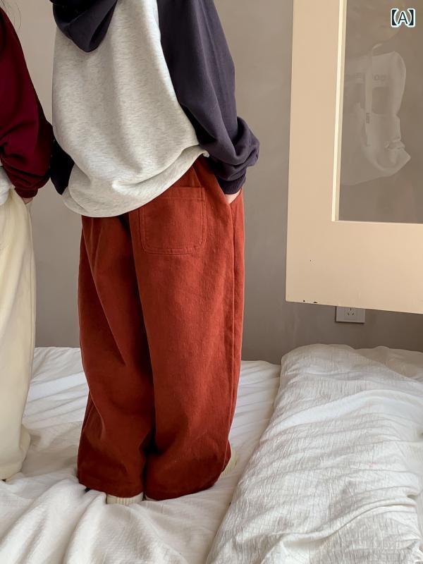 キッズパンツ 男の子 女の子 男女兼用 ゆったり ルーズフィット ストレート ロングパンツ 長ズボン 無..