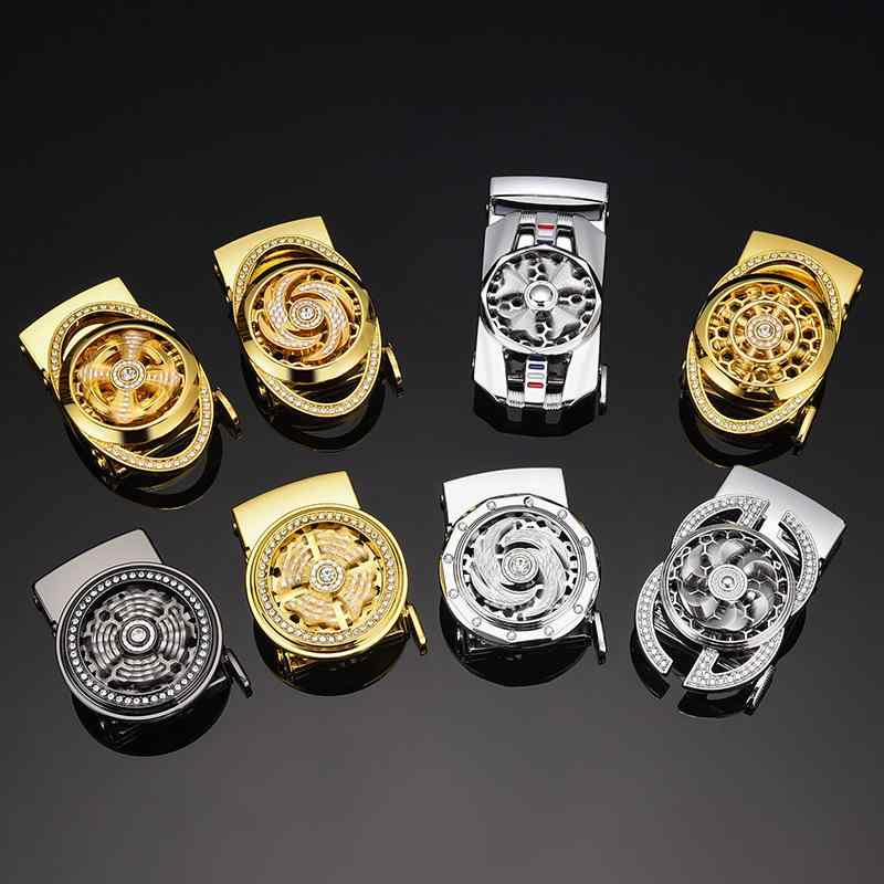 ベルトバックル メンズ 時来運転 オートロック式 回転式 ラインストーン装飾 合金製 幅35mm ビジネス 普段使い カジュアル 高級感 ゴールド シルバー