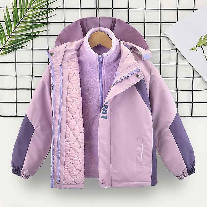 ジャケット 女の子 キッズ ジュニア ウインドブレーカー マウンテンパーカー 3WAY スリーインワン 着脱式 中綿入り 厚手 防寒 秋冬 2点セット スポーツ...