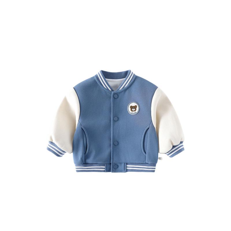 ジャケット キッズ 男の子 ワッペン クマ 韓国ファッション 切り替え おしゃれ スタジャン ブルゾン アウター トップス 長袖 綿 コットン 秋物 秋服 襟付...