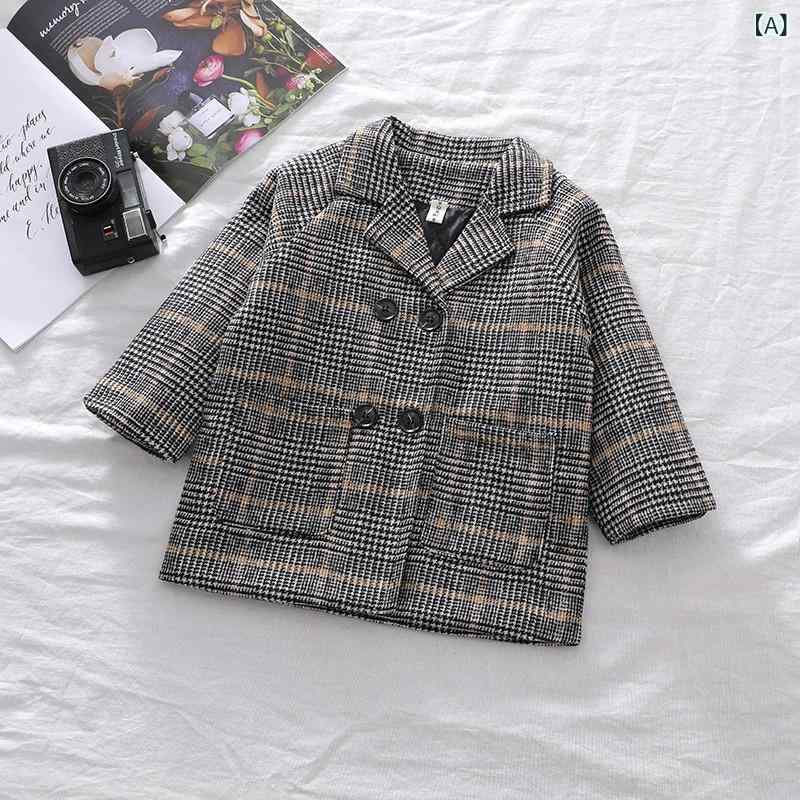 コート アウター 男の子 キッズ 子供服 秋冬 メルトン調 チェック柄 韓国風 テーラードジャケット ブレザー ダブルボタン ミドル丈 厚手 綿混ポリエステル裏...
