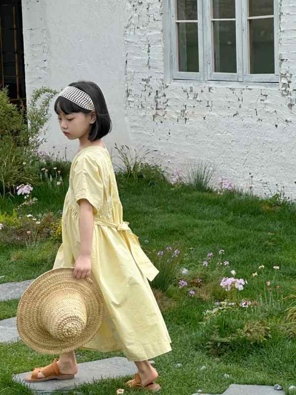 ワンピース ベビー 女児 女の子 Vネック 無地 韓国風 カジュアル ゆったり ロング丈 プリンセスライン ..