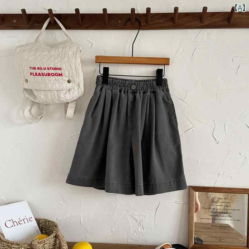 キッズ 男女兼用 夏用 韓国ファッション カジュアル ゆったり ストレートワイド ハーフパンツ 五分丈 ..