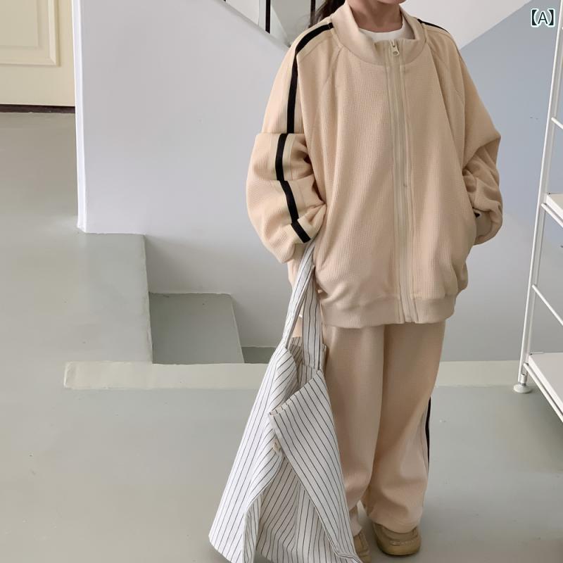 子供服 男女兼用 キッズ セットアップ 上下セット ワッフル生地 ジップアップ 長袖 長ズボン ゆったり ..
