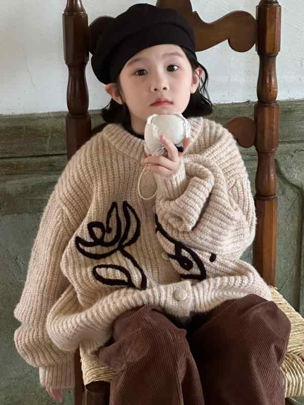 キッズ 女の子 ベビー ニット カーディガン 長袖 クルーネック ゆったり ルーズフィット 韓国風 コット..