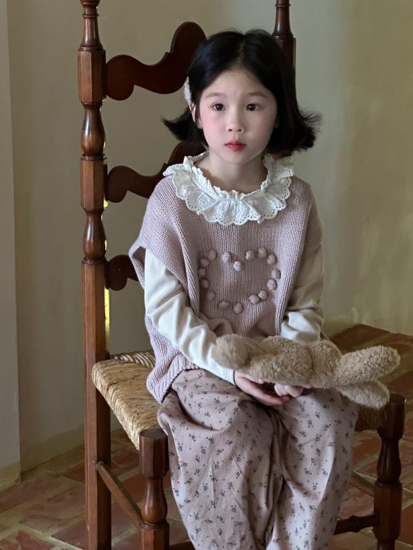 ニットベスト 女の子 ベビー キッズ 韓国風 ピンク ハート柄 かわいい ゆったり ラウンドネック カジュ..