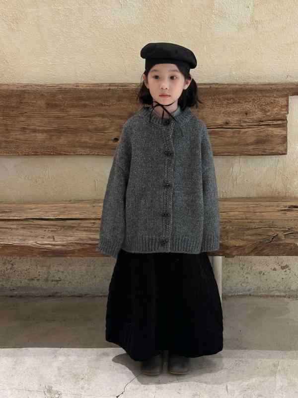 キッズ 女児ベビー ニットカーディガン 韓国風 無地 厚手 ゆったり 長袖 丸首 前開き トグルボタン か..