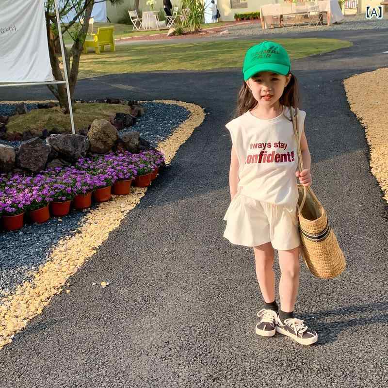 セットアップ キッズ 女の子 韓国ファッション 英字 ロゴTシャツ 半袖 短パン サイドスリット スポーツ..