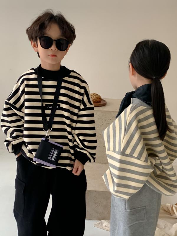 スウェット トレーナー キッズ 男の子 女の子 男女兼用 ユニセックス 韓国風 ストライプ ボーダー クル..