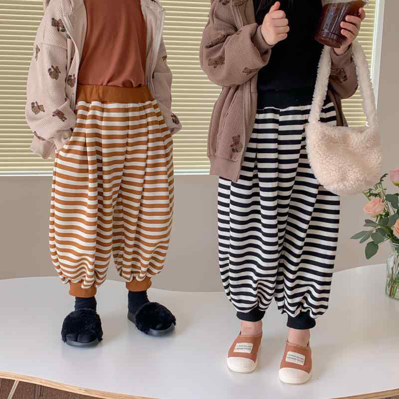 キッズ パンツ 男女兼用 秋物 韓国風 カジュアルスタイル ゆったり ルーズ ストライプ ボーダー スウェ..