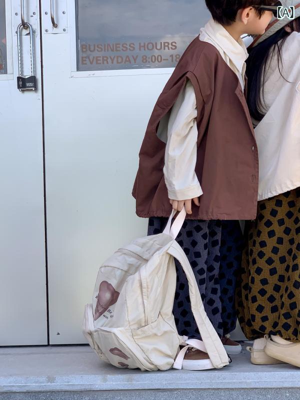 キッズベスト 男の子 女の子 男女兼用 韓国風 レトロ 前開き 無地 コットン 綿 ゆったり カジュアル シ..