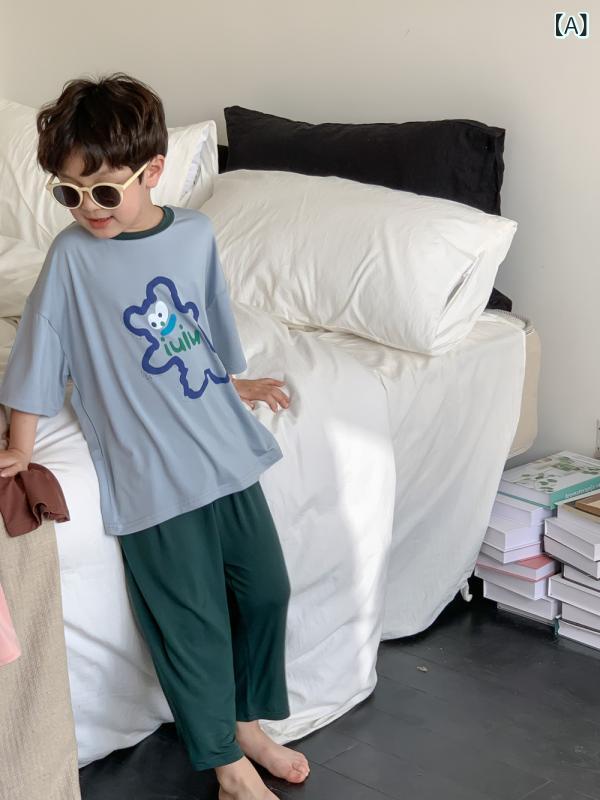 キッズ パジャマ 男の子 女の子 柄 かわいい 配色 2点セット モダール 吸湿速乾 薄手 柔らか素材 夏用..