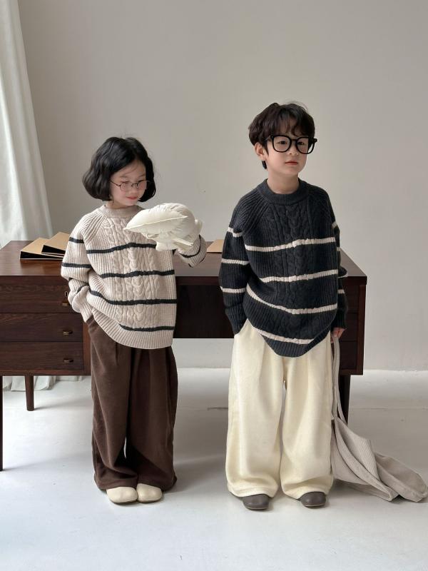 ニット キッズ 子供服 男の子 女の子 ユニセックス クルーネック 長袖 プルオーバー 厚手 ゆったり ル..