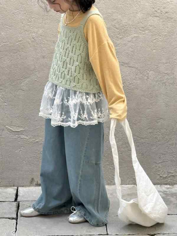 キッズ 女の子 ベスト ニット キャミソール 吊りトップス ノースリーブ かわいい 無地 韓国風 ゆったり..