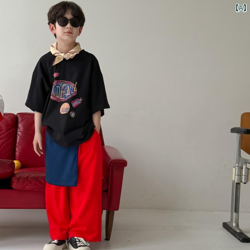 Tシャツ キッズ 男女兼用 半袖 丸首 クルーネック 韓国風 英字プリント ロゴプリント ゆったり ビッグ..