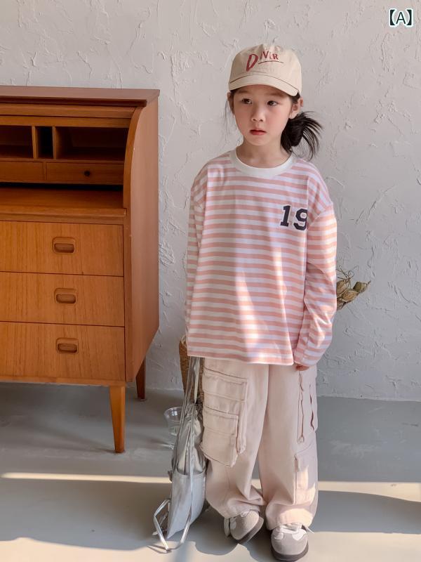 スウェット キッズ 男女兼用 トレーナー トップス 子供服 韓国風 ストライプ ボーダー柄 ゆったり ルー..