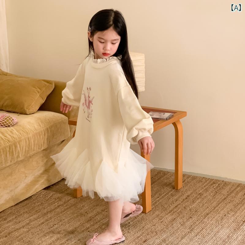 ワンピース 女の子 キッズ 韓国風 カジュアル スウェット トレーナー プリント ゆったり ルーズフィッ..