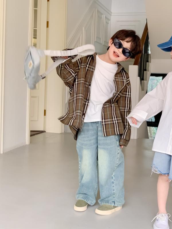 キッズ パンツ 男の子 女の子 韓国子供服 綿 コットン デニム ジーンズ ウォッシュドブルー ゆったり ..