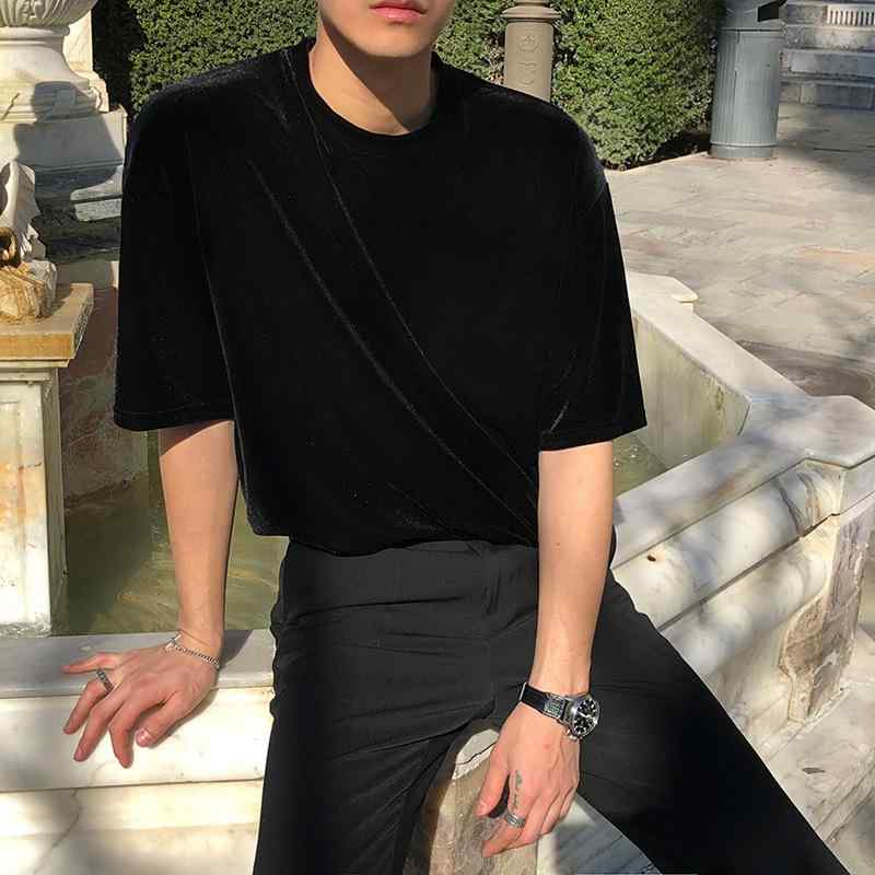 Tシャツ メンズ 半袖 ベルベット調 コットン トップス 男性用 ルーズフィット ビッグシルエット ゆったり 韓国風 トレンド カジュアル ストリート 夏 普段使い