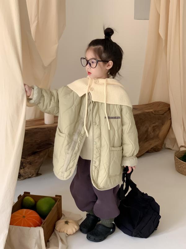 キッズ ガールズ 綿入りアウター 女の子 韓国ファッション ショールケープ フード付き ビッグポケット ..