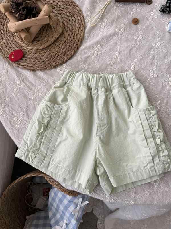 ショートパンツ 女の子 ベビー キッズ フリル 春夏 夏服 カジュアル 韓国ファッション ゆったり 短パン 通気性 快適 綿 コットン 無地 ミントグリーン