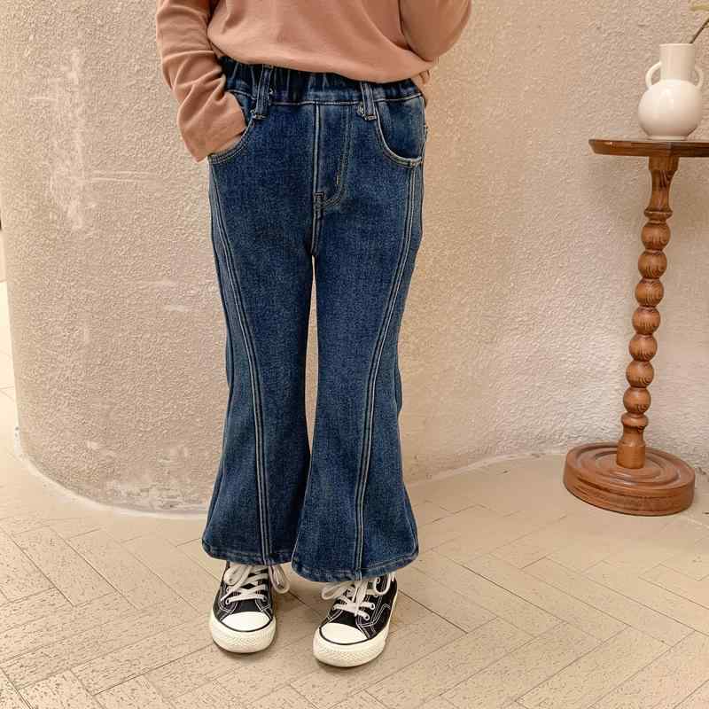 キッズパンツ 女の子 デニム フレアパンツ 裏起毛 厚手 韓国スタイル カジュアル 普段使い 綿 無地 ソ..