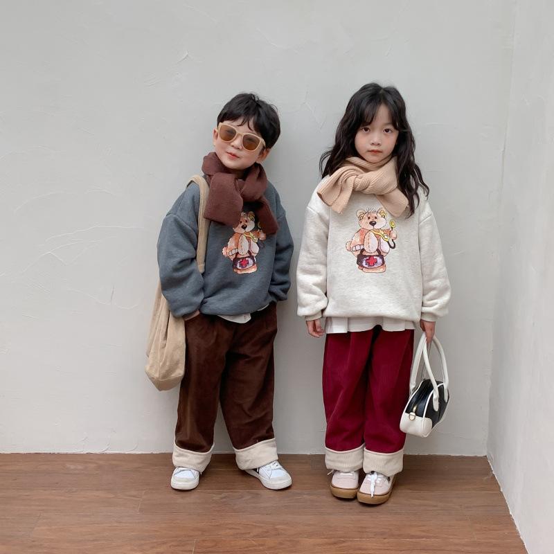 スウェット トレーナー キッズ 男の子 女の子 子供服 韓国風 プリント テディベア くまさん 綿 コット..
