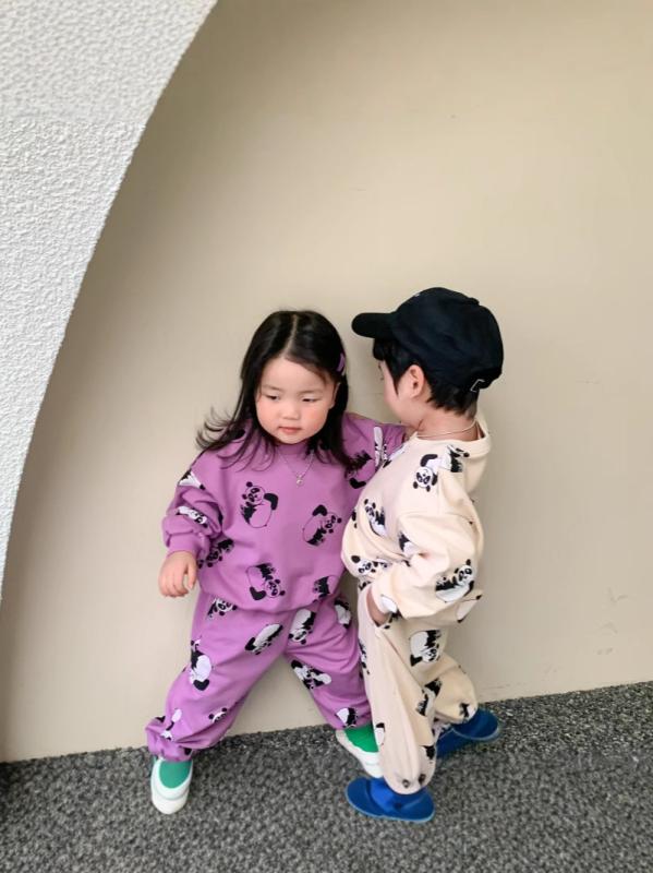 セットアップ キッズ 男女兼用 子供服 男の子 女の子 韓国風 パンダ総柄 かわいい 上下セット 長袖 長..