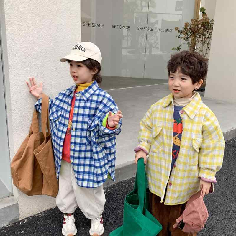 アウター キッズ 男女兼用 韓国風 チェック柄 中綿ジャケット 厚手 防寒 シャツジャケット 綿 襟付き ..