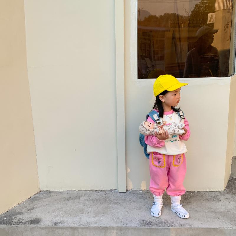 パンツセット 女の子 キッズ 韓国風 幼稚園 カートゥーンプリント 長袖トップス 長ズボン 2点セット コ..