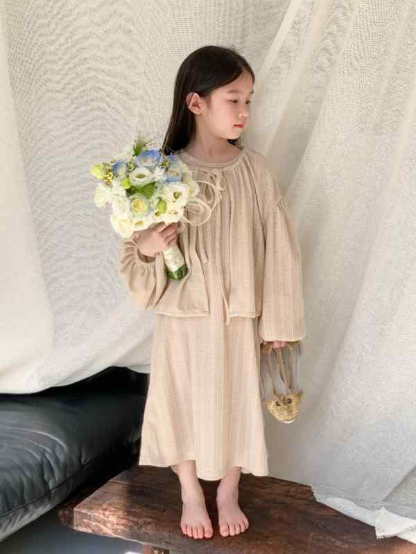 キッズ 女の子 韓国風 ゆったり リボン 長袖 ベストワンピース ジャンパースカート 綿素材 柔らかい カ..