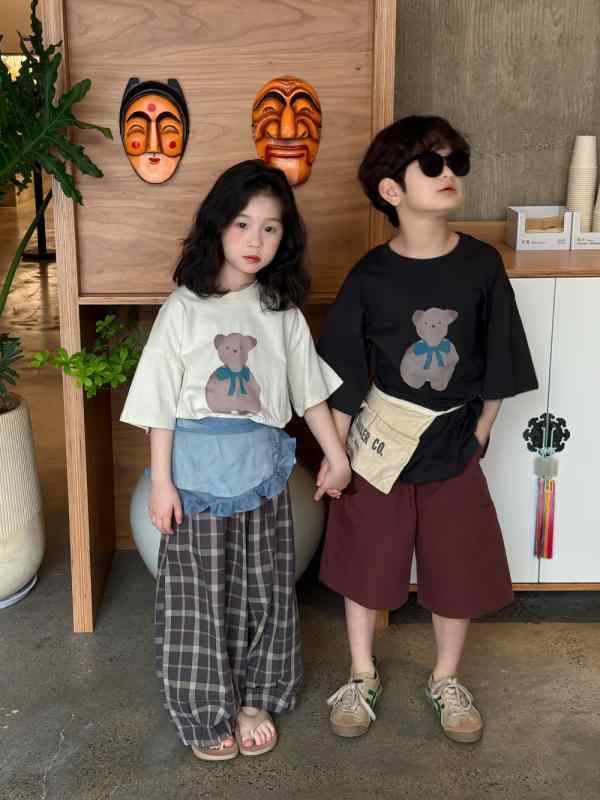 Tシャツ キッズ 男の子 女の子 韓国風 かわいい クマ アニマル柄 半袖 クルーネック 丸首 綿 吸湿速乾 ..